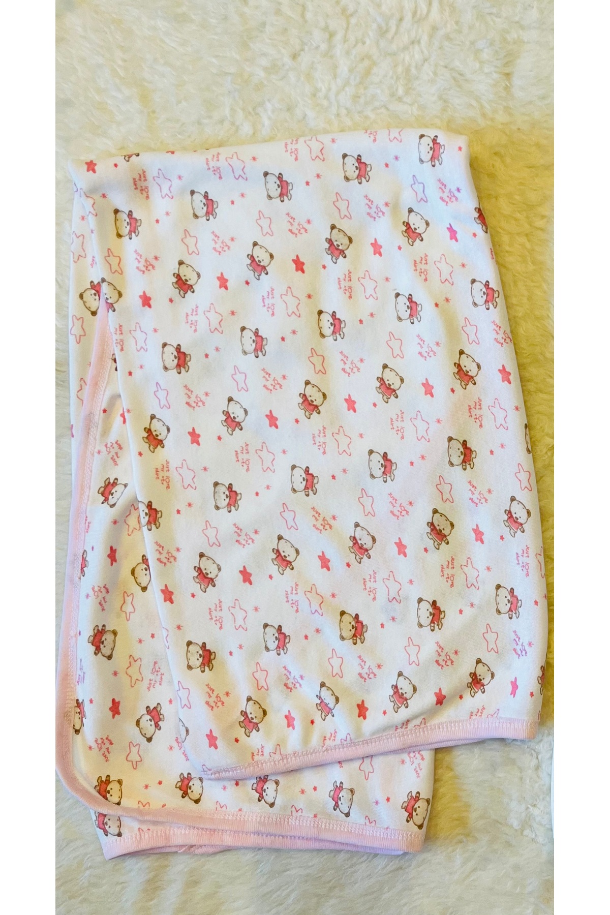 anne dokunuşu gibi KUZUM BEBE Pembe Tek Katlı Kapitone Kumaş Ayıcıklı Kız Bebek Kundak Battaniye fotoğrafı 2 (önizleme)