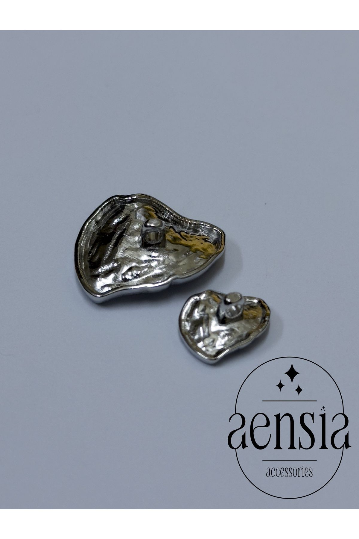 aensia-Silver Wrinkled Asymmetric Curved Shell Model Metal Coat Jacket Button - Set of 12 (6 Large + 6 Small) 4