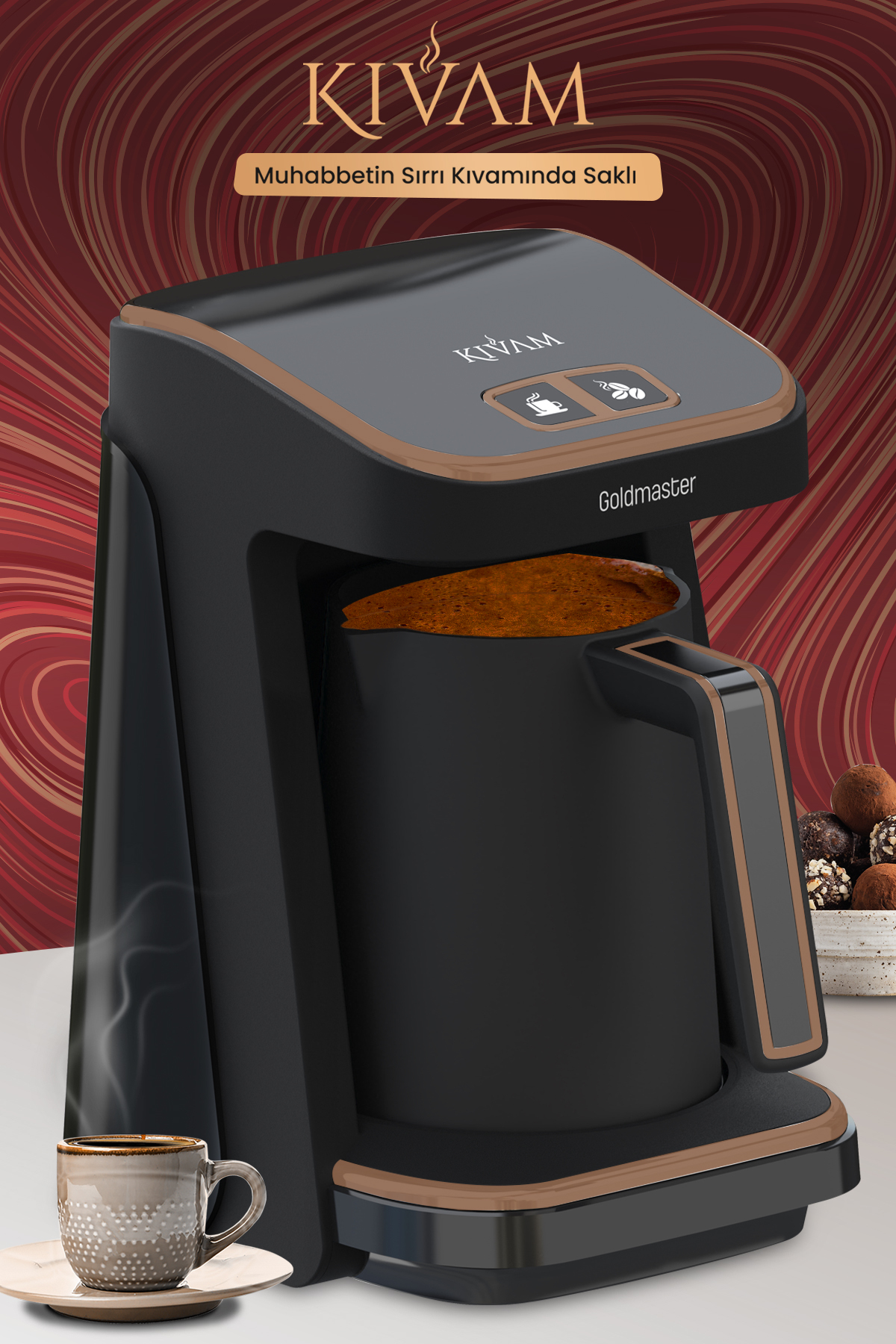 GOLDMASTER Kıvam ECO Siyah Geniş Hazneli Akıllı Yerleştirme Patentli Türk Kahve Makinesi GM-8380ES
