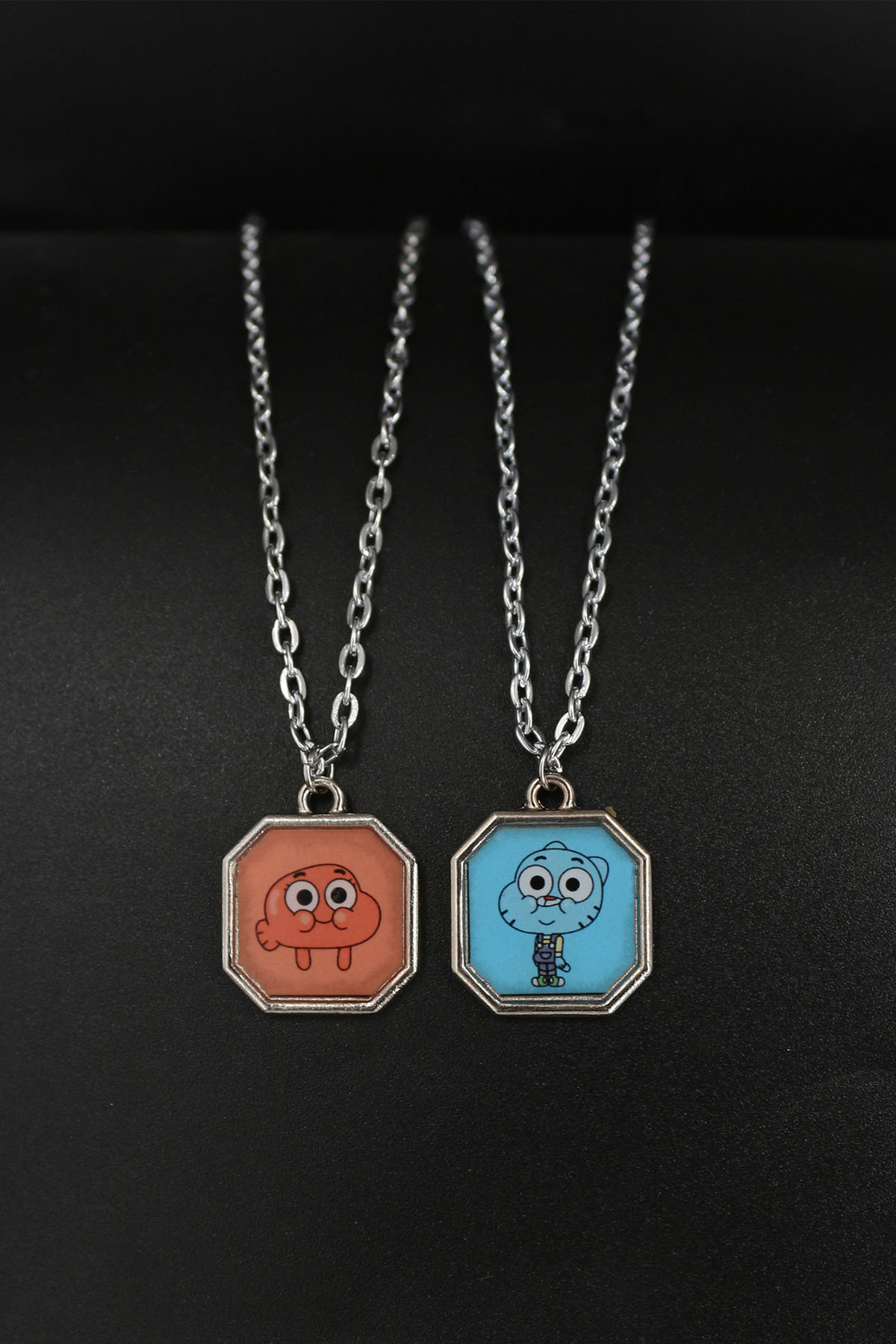 2pcs Gumball and Darwinn Best Friends Double Necklace Bff Friendship Steel Printed Necklace