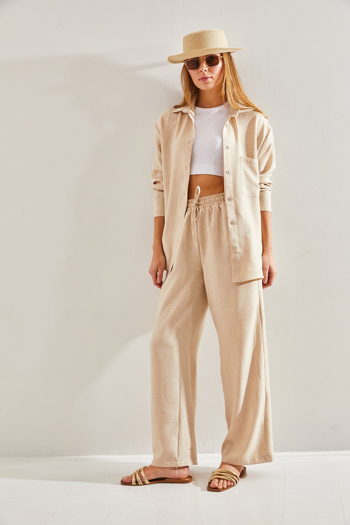 Bianco Lucci-Damen-Set aus Hose und Oberteil mit elastischem Bund 5