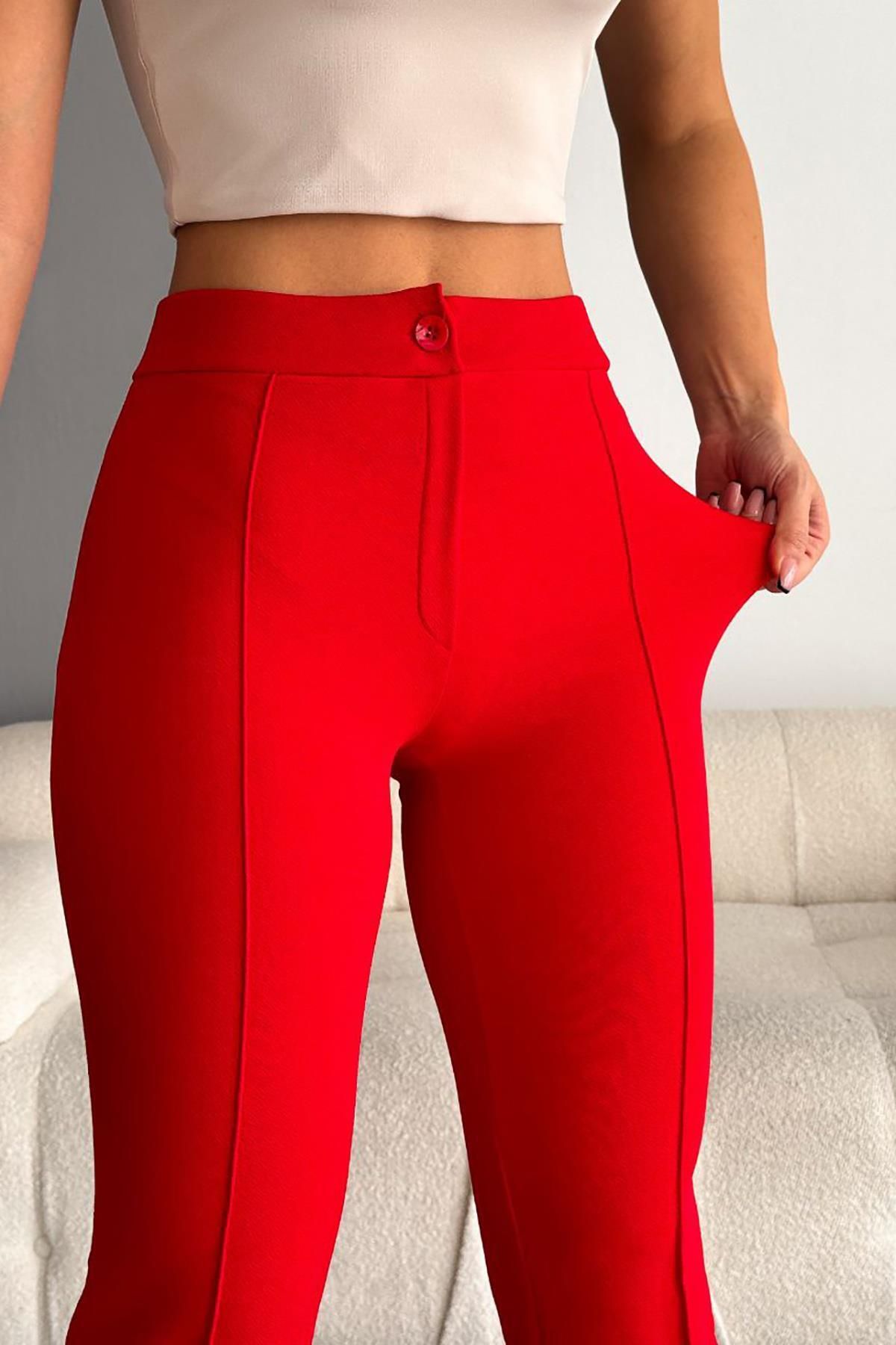 Deafox-Rote importierte Crêpe-Hose aus Lycra mit Streifen 4