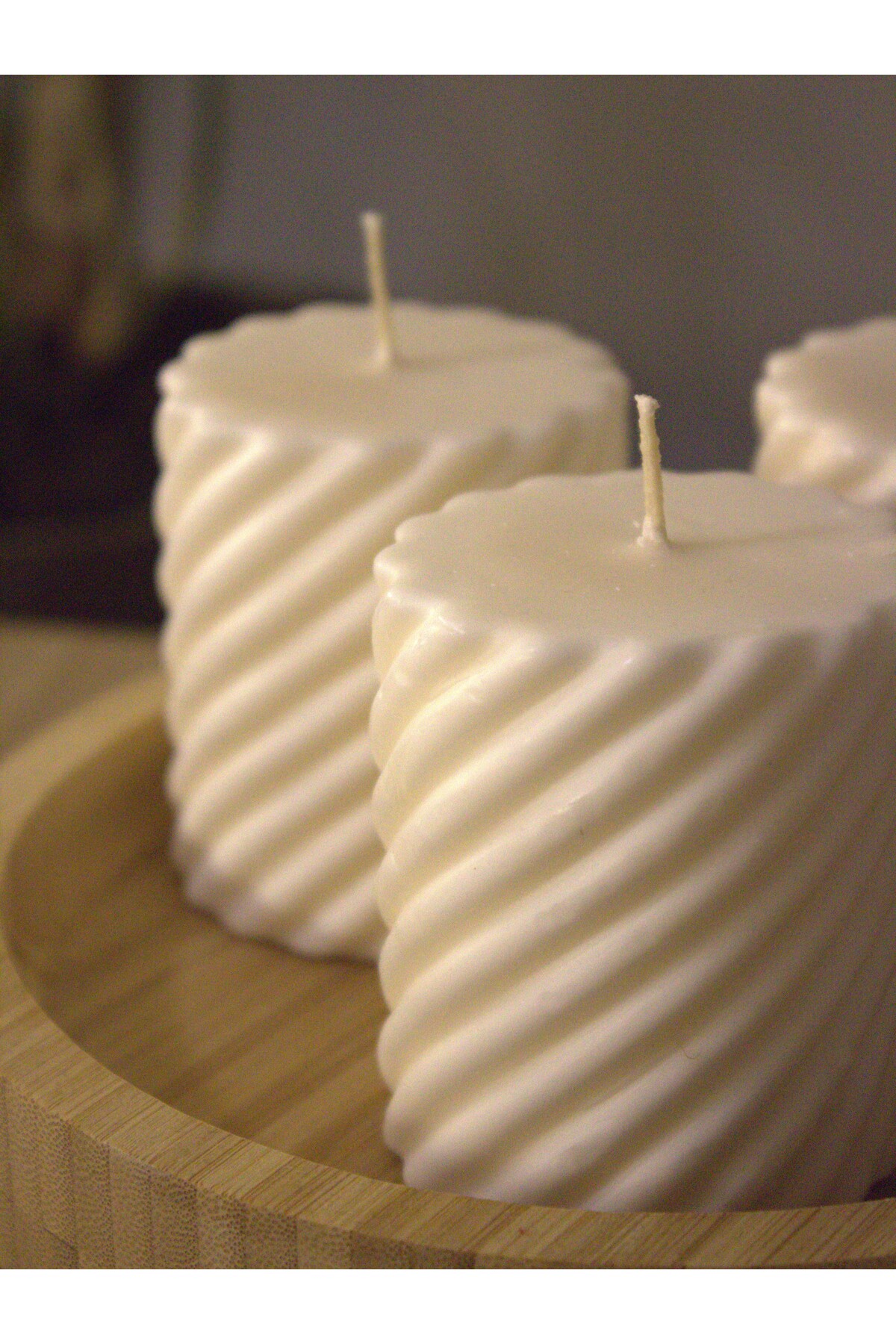 Mumy Desing 2 Adet Burgu Silindir Mum Krem Pudra Kokulu Candle Soya Wax Vegan Mum fotoğrafı 4 (önizleme)
