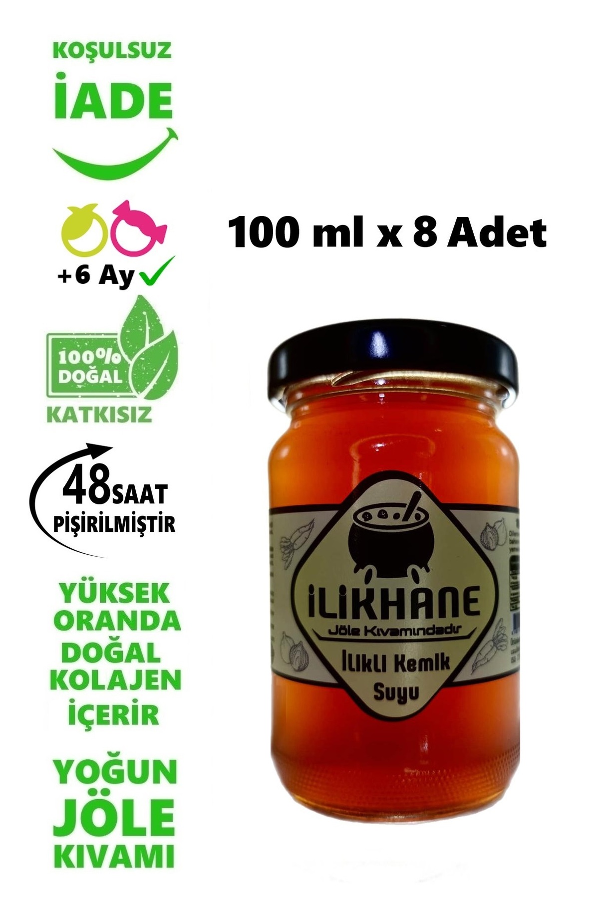 İLİKHANE Doğal Kolajen Deposu Jöle Kıvamında100 ml Ilikli Kemik Suyu X 8 Adet