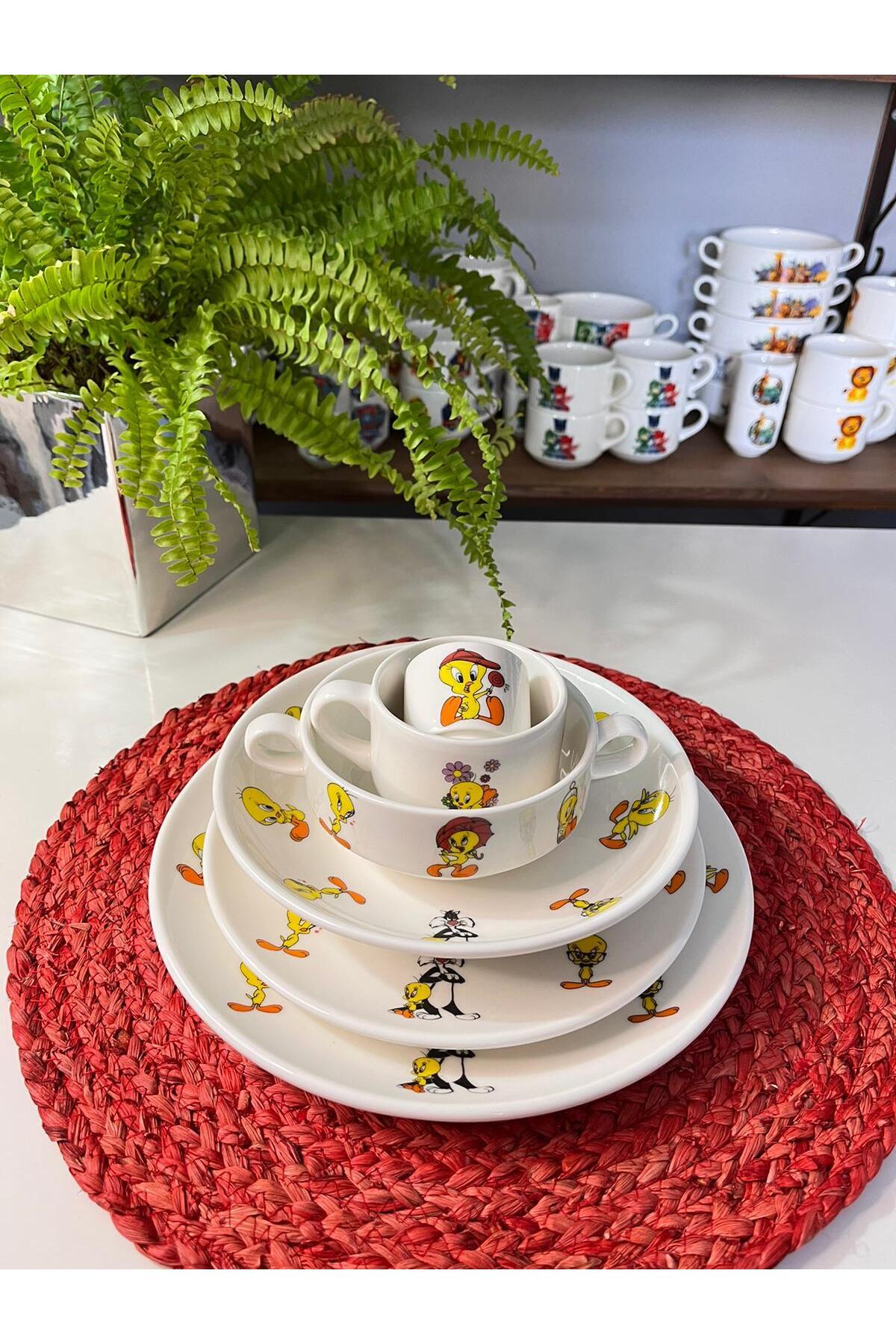 TEBAK COLLECTION TWEETY DESENLİ 6 parça ÇOCUK BEBEK YEMEK TAKIMI BESLENME SETİ fotoğrafı 4 (önizleme)