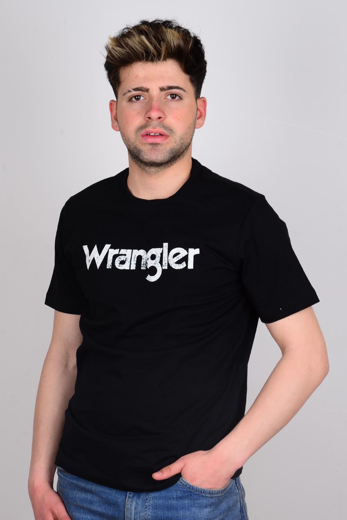 Wrangler W211922001 تی شرت مرد یقه مکتوب جبهه سیاه