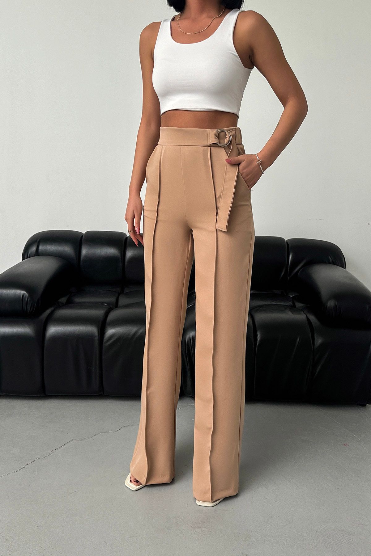 OUZ Fashion-Women's Trousers with Metal Buckle 3