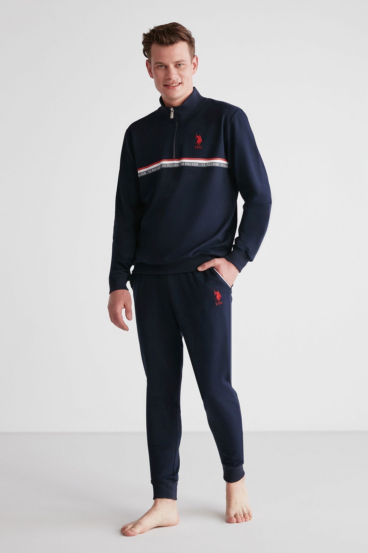 ست پیژامه آبی مردانه پولو اسن ایالات متحده لباس خواب آستین بلند سرمه ای 18707 U.S. Polo Assn.