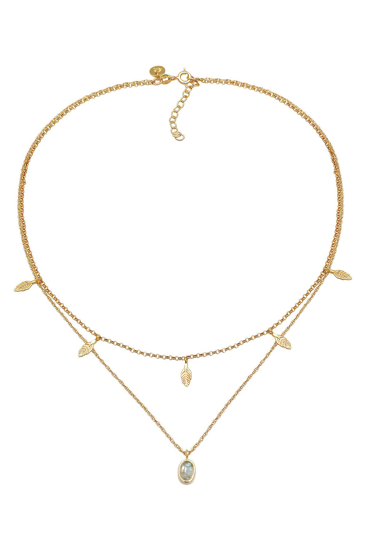 ELLI-Halskette Layer Feder Labradorit Boho 925 Silber vergoldet 3