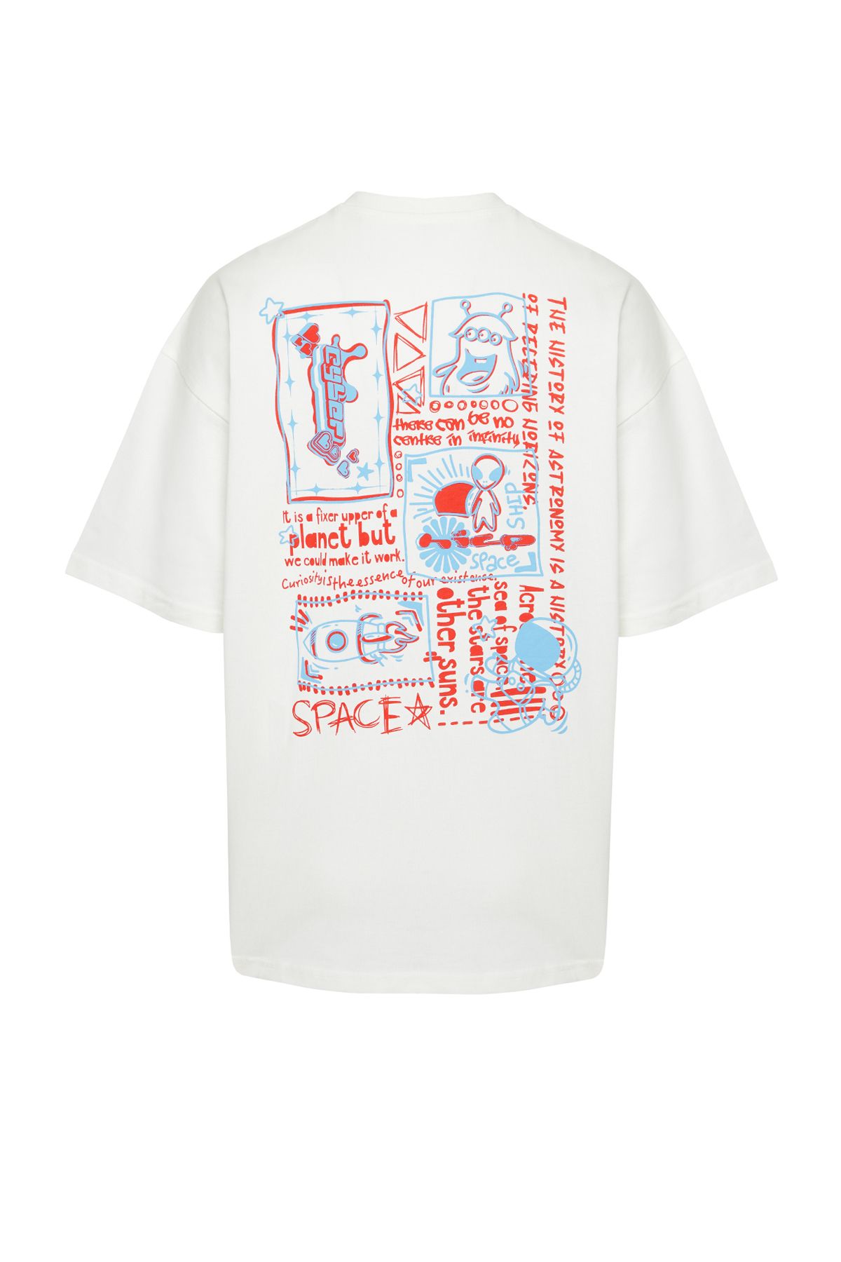 Trendyol Collection-Ecru Oversize bawełniany T-shirt z nadrukiem na plecach - TMNSS23TS00168 7