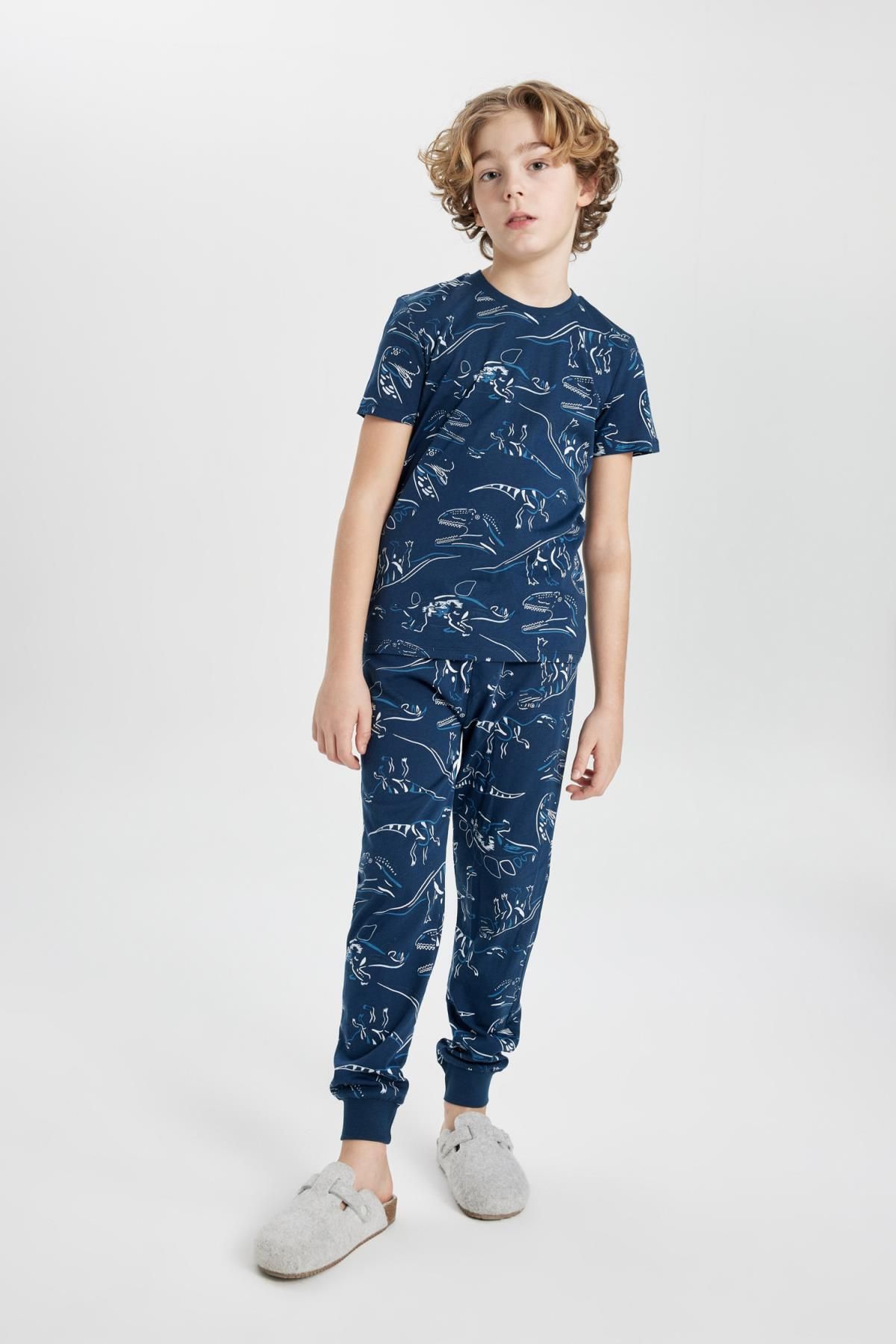 DeFacto-Boys' Pajamas Set - Dinosaur Print, Crew Neck, Short Sleeve, Top and Bottom Set C0839A824Sp 2