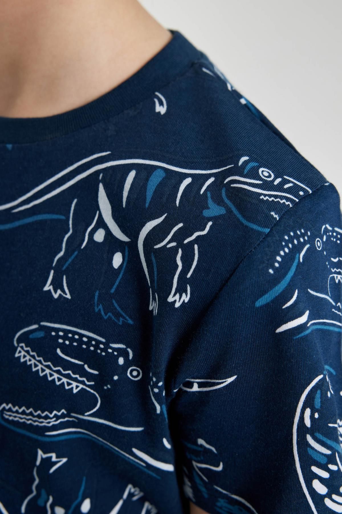 DeFacto-Boys' Pajamas Set - Dinosaur Print, Crew Neck, Short Sleeve, Top and Bottom Set C0839A824Sp 5