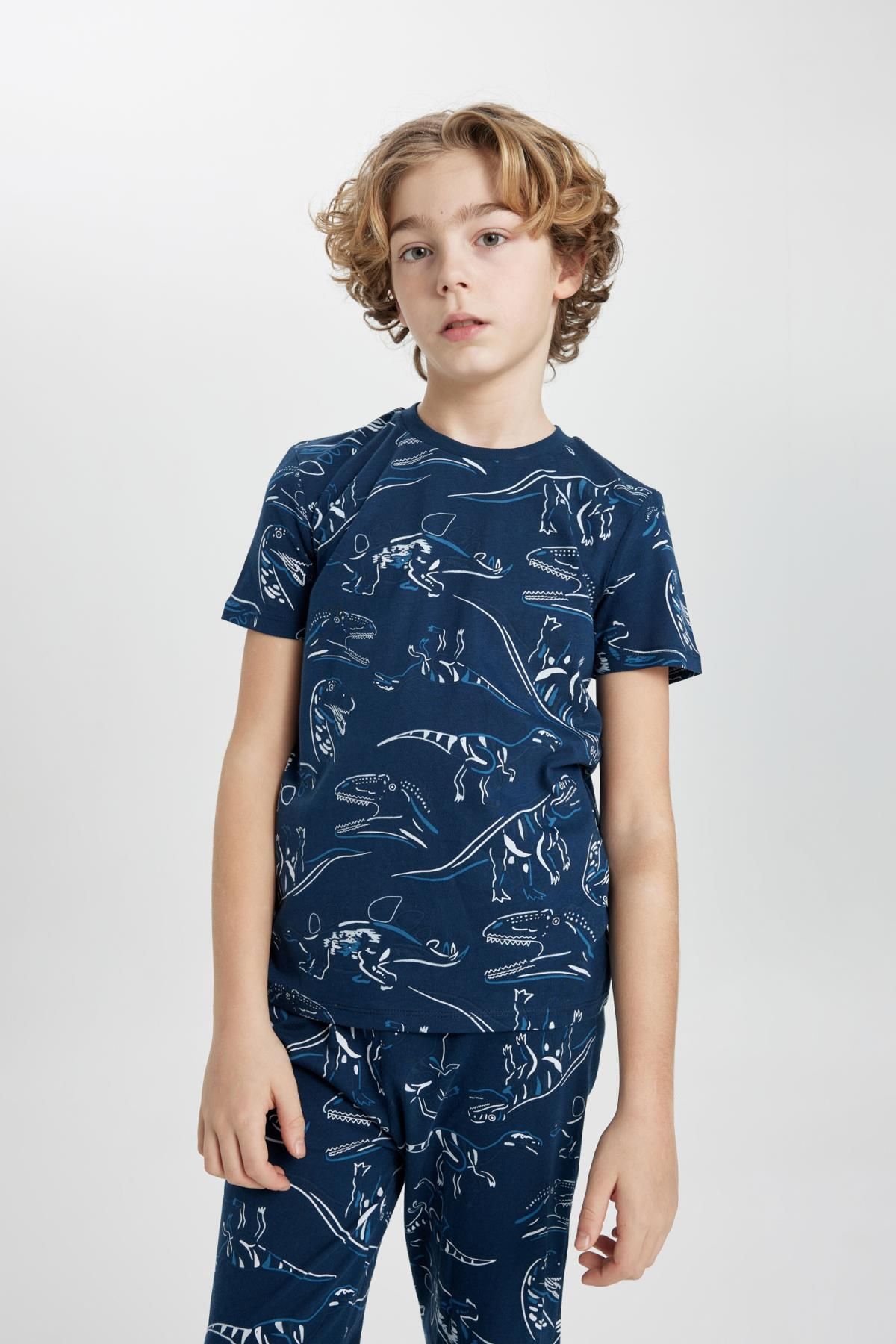 DeFacto-Boys' Pajamas Set - Dinosaur Print, Crew Neck, Short Sleeve, Top and Bottom Set C0839A824Sp 3