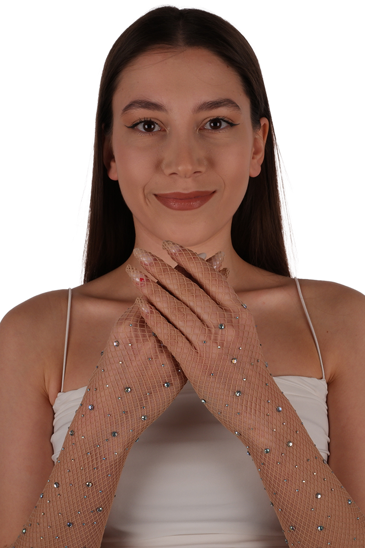 Limelia  Şık Gelin Düğün Eldiveni File Tül Gelin Düğün Eldiveni Ten Rengi - Görsel 4