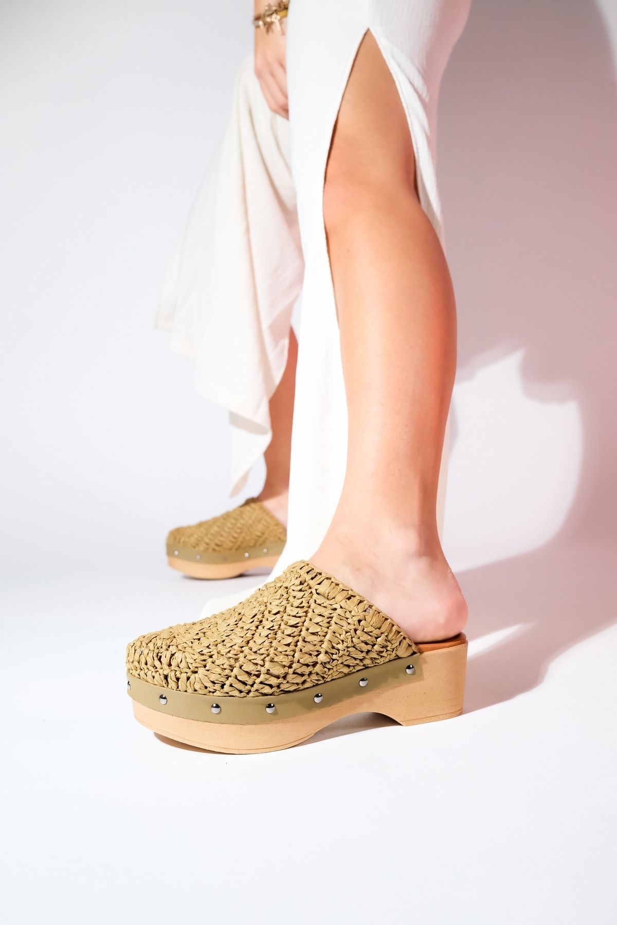 دمپایی آبی زنانه Cooper Open Taba بافندگی واقعی چرم پر از پاشنه بلند luvishoes