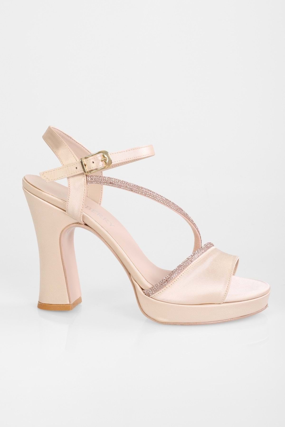 Shoeberry-Damskie buty na obcasie na platformie Alaia Nude Satin Stone 2