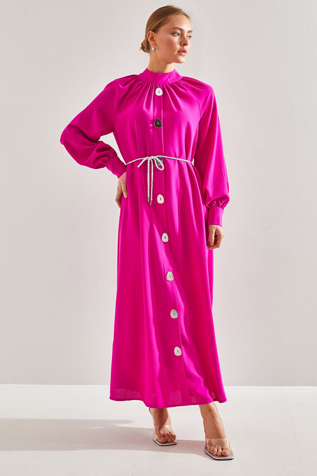 لباس مجلسی کمربنددار طرح دار جلو زنانه 60151012 Bianco Lucci Modest