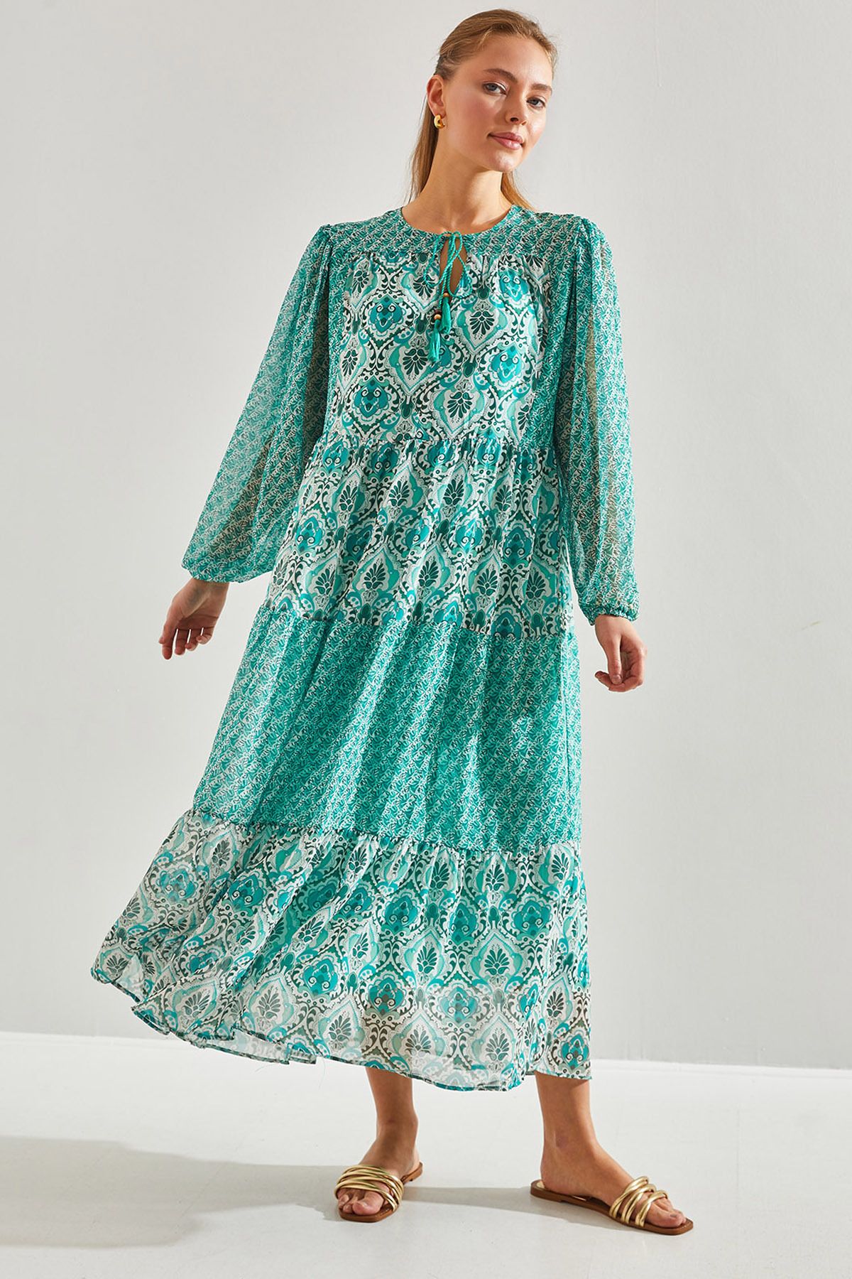 لباس سایفون طرح دار زنانه 60151020 Bianco Lucci Modest