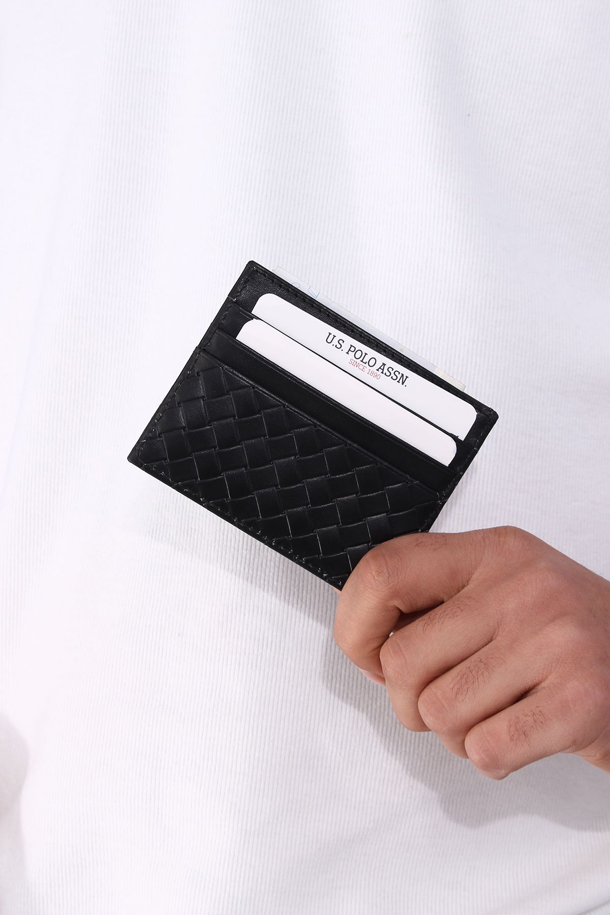 کارت دار مردانه و زنانه پایه چوگان ASSN. 7667 7668 7669 نگهدارنده چرمی واقعی سیاه U.S. Polo Assn.