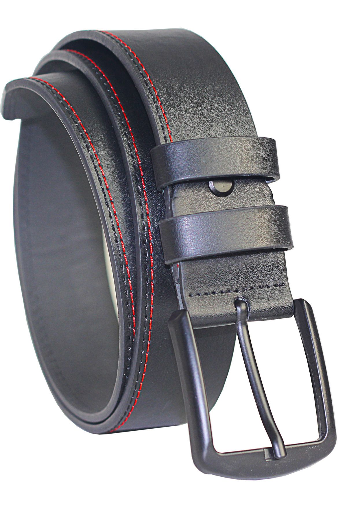 Arkem-Curea Sport Barbati 4 Cm Cusaturi Rosii, Curea din Piele Pu, Pentru Blugi Si Pantaloni Canvas, Curea 1
