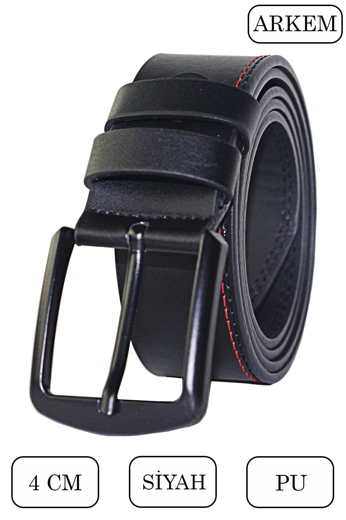 Arkem-Curea Sport Barbati 4 Cm Cusaturi Rosii, Curea din Piele Pu, Pentru Blugi Si Pantaloni Canvas, Curea 4