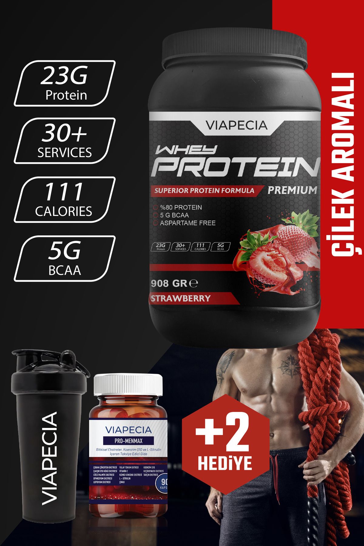 Viapecia Whey Protein Strawberry Plenty Protein 908 г Премиум 013598