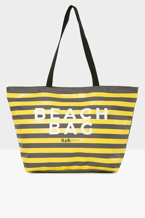 Bagmori Gri Kadın Çizgili Beach Bag Baskılı Plaj Çantası M000008438