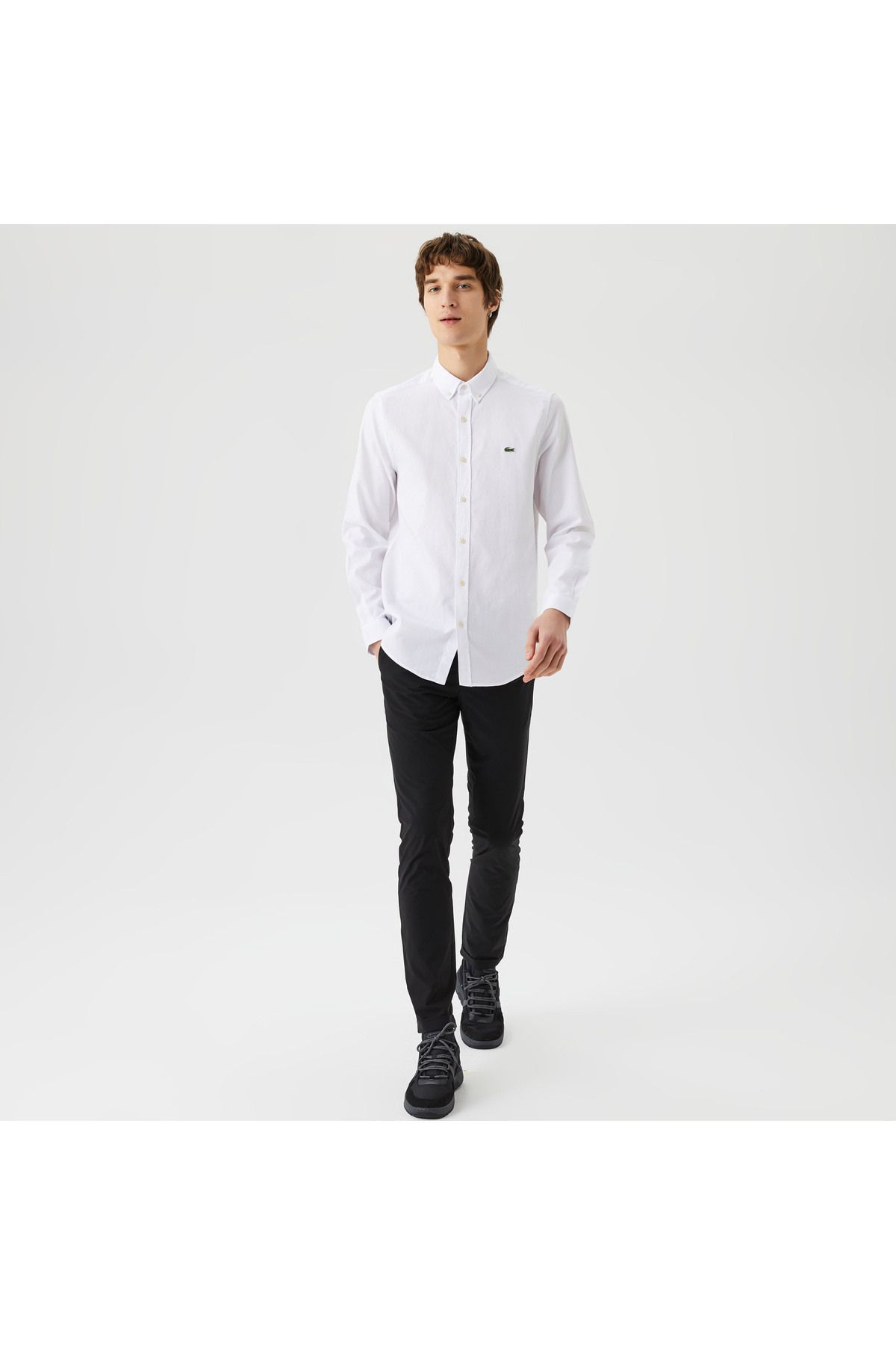 Lacoste پیراهن سفید دکمه باریک مردانه