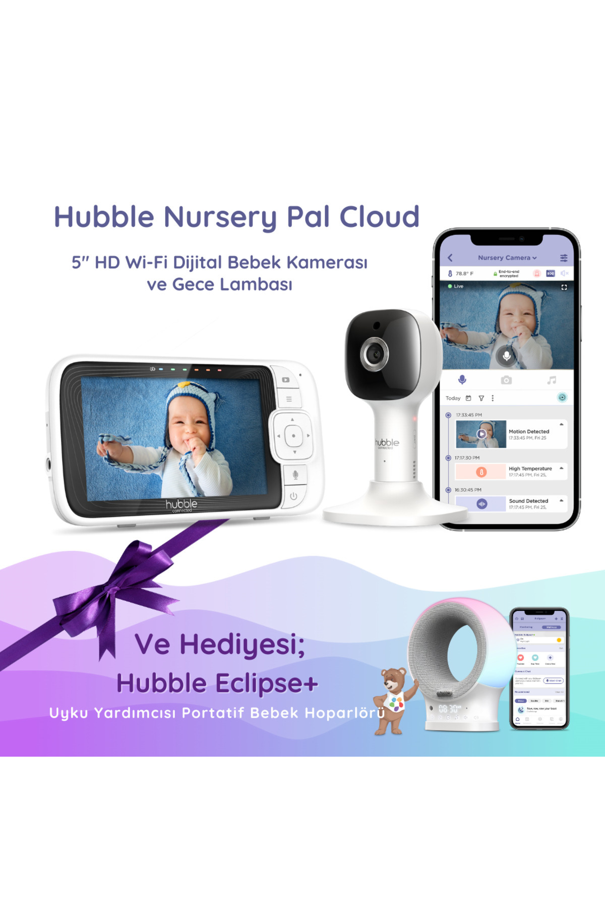 Hubble Nursery Pal Cloud 5" Hd Wifi Dijital Bebek Kamerası + Gece