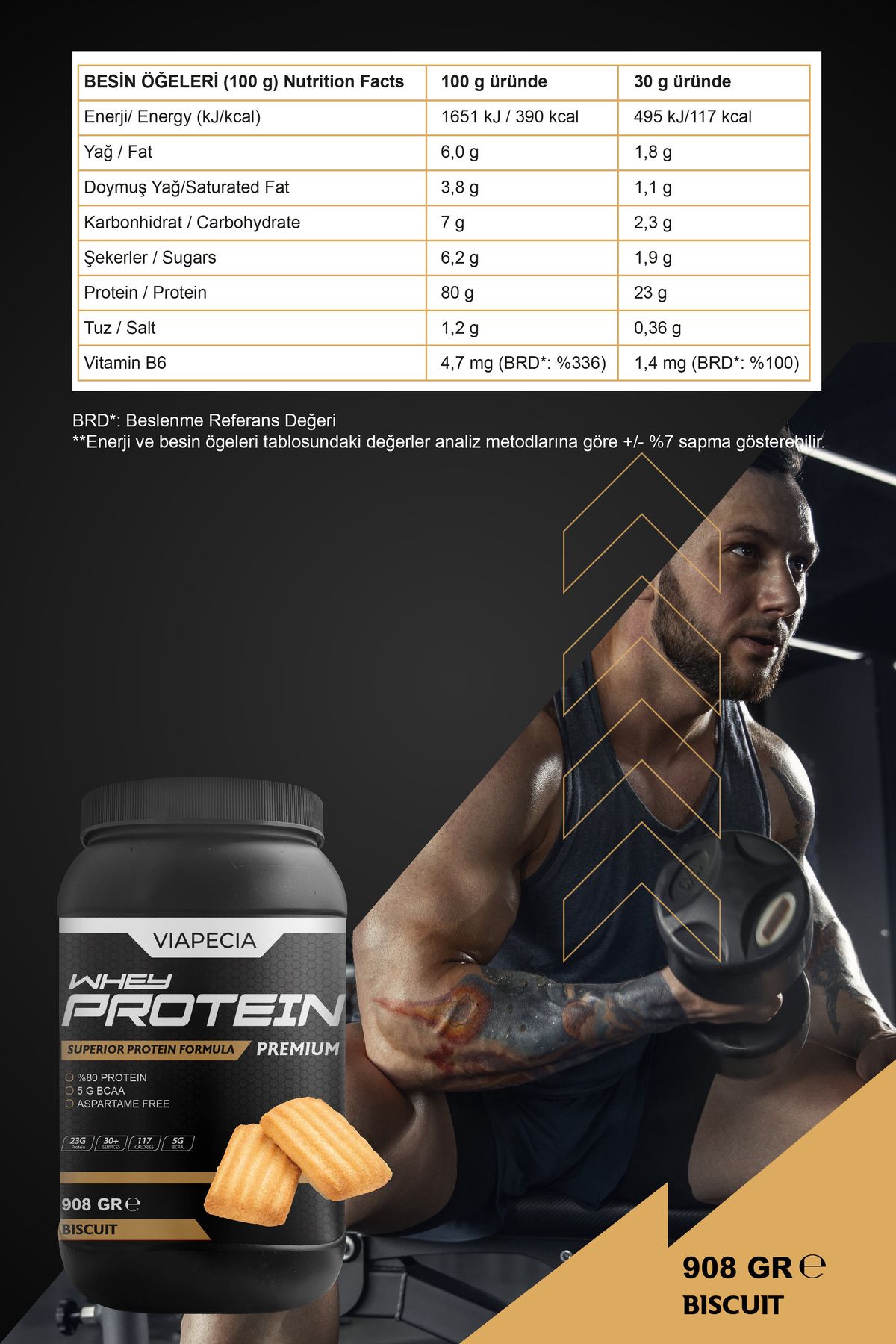 Viapecia-Whey Protein Biscuit Flavored Protein Abundant 908 Gr Premium 3