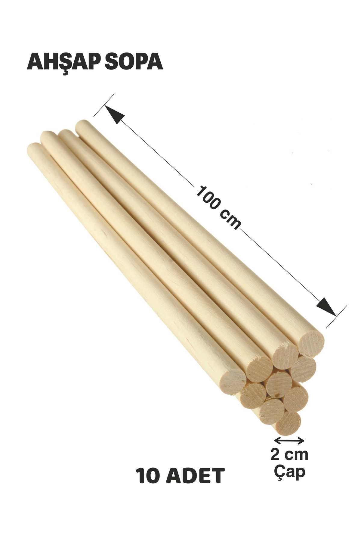 Prodesen Ahşap Sopa 100 cm 2 cm Kalınlık 10 Adet