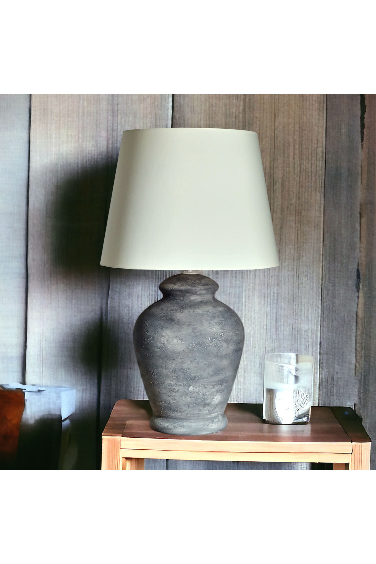 Qdec-Vintage Ceramic Lampshade Rustic Modern Gray - Ecru 4