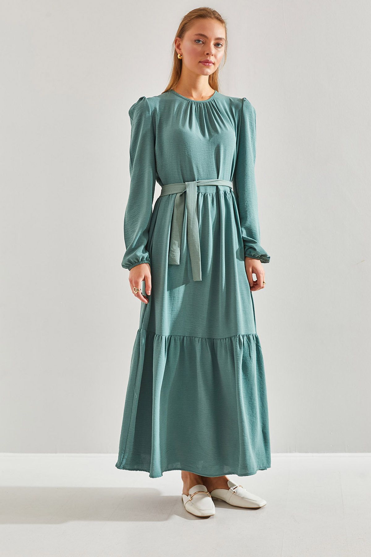Bianco Lucci Modest-Women's Three-Layer Flared Ayrobin Fabric Hijab Dress60151005 6