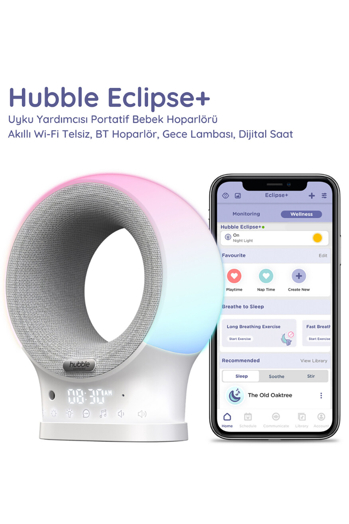 Hubble Eclipse Plus Bebek Telsizi Ninni Çalar Bluetooth Speaker Gece Lambası Gri Gri fotoğrafı 2 (önizleme)