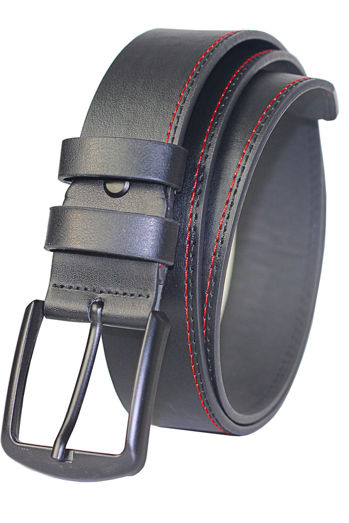 Arkem-Curea Sport Barbati 4 Cm Cusaturi Rosii, Curea din Piele Pu, Pentru Blugi Si Pantaloni Canvas, Curea 2