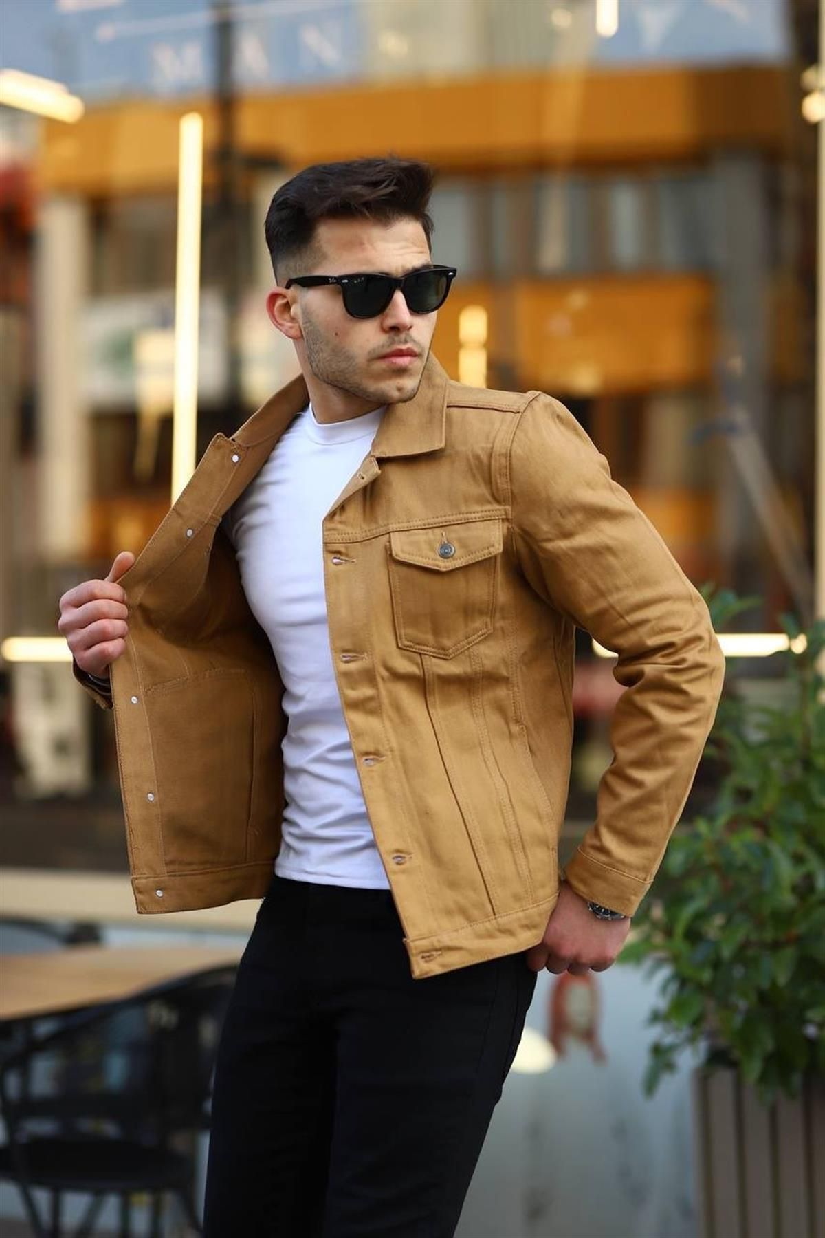 SHOWOFF Men Camel Brown Solid Spread Collar Full Sleeves Open Front Jacket