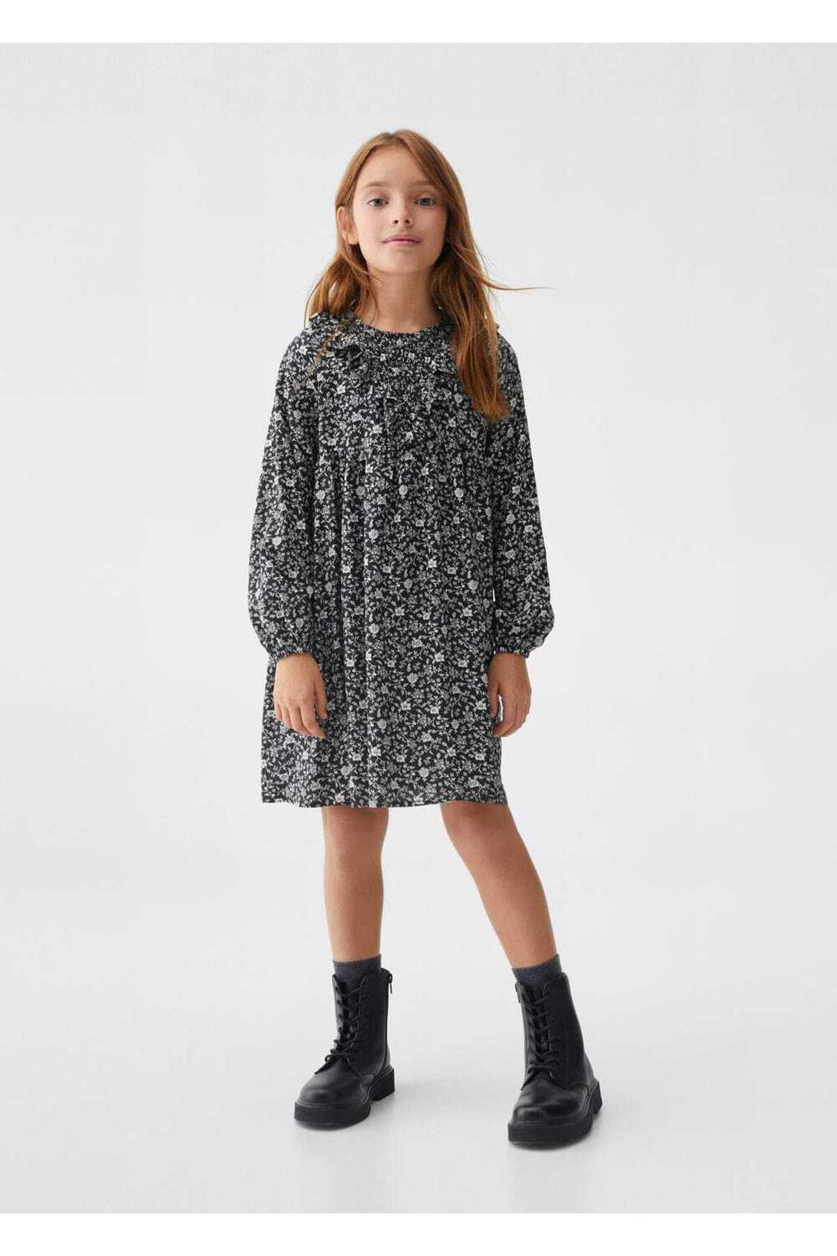 لباس مجلسی دخترانه مشکی منگوMANGO Kids | 57093268 اورجینال - تصویر 2