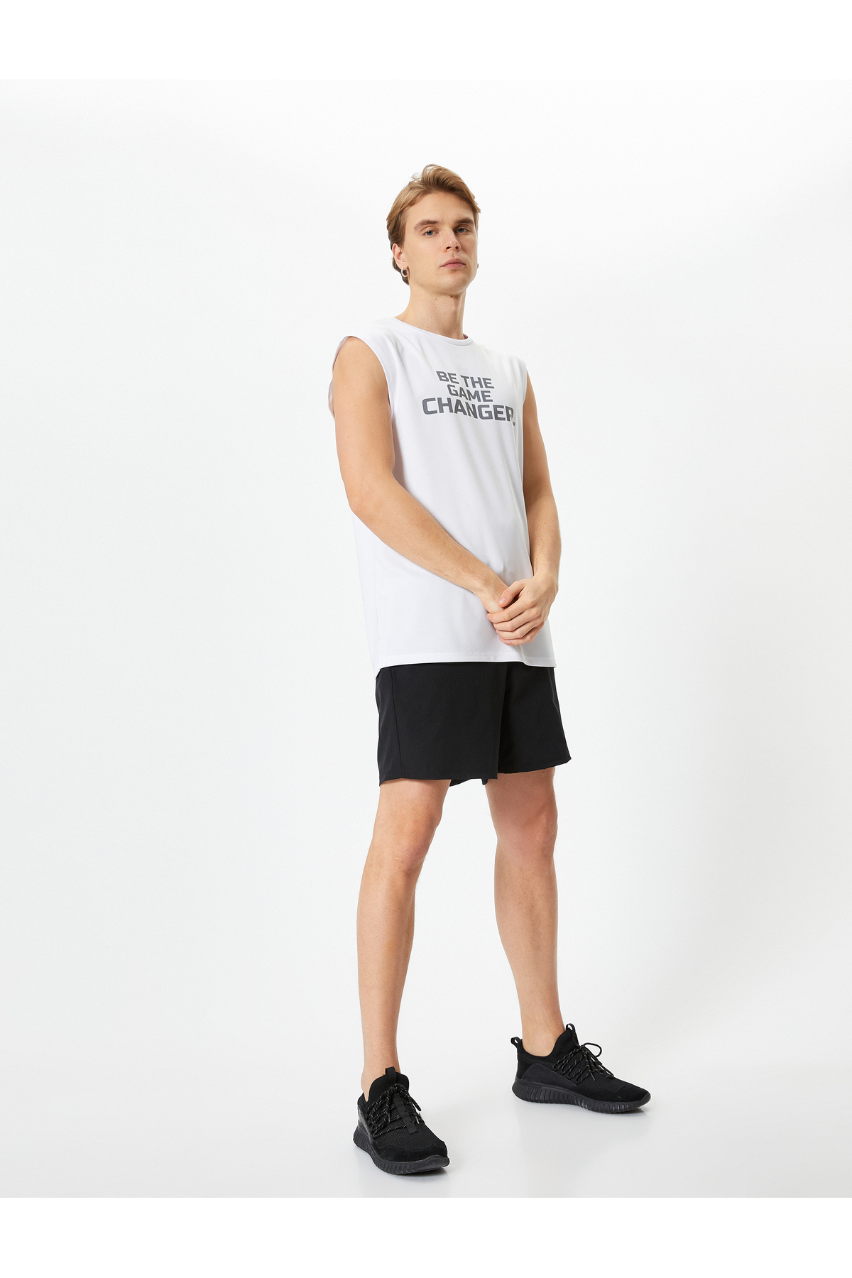 تانک اسپرت بدون آستین شعار چاپ شده یقه خدمه