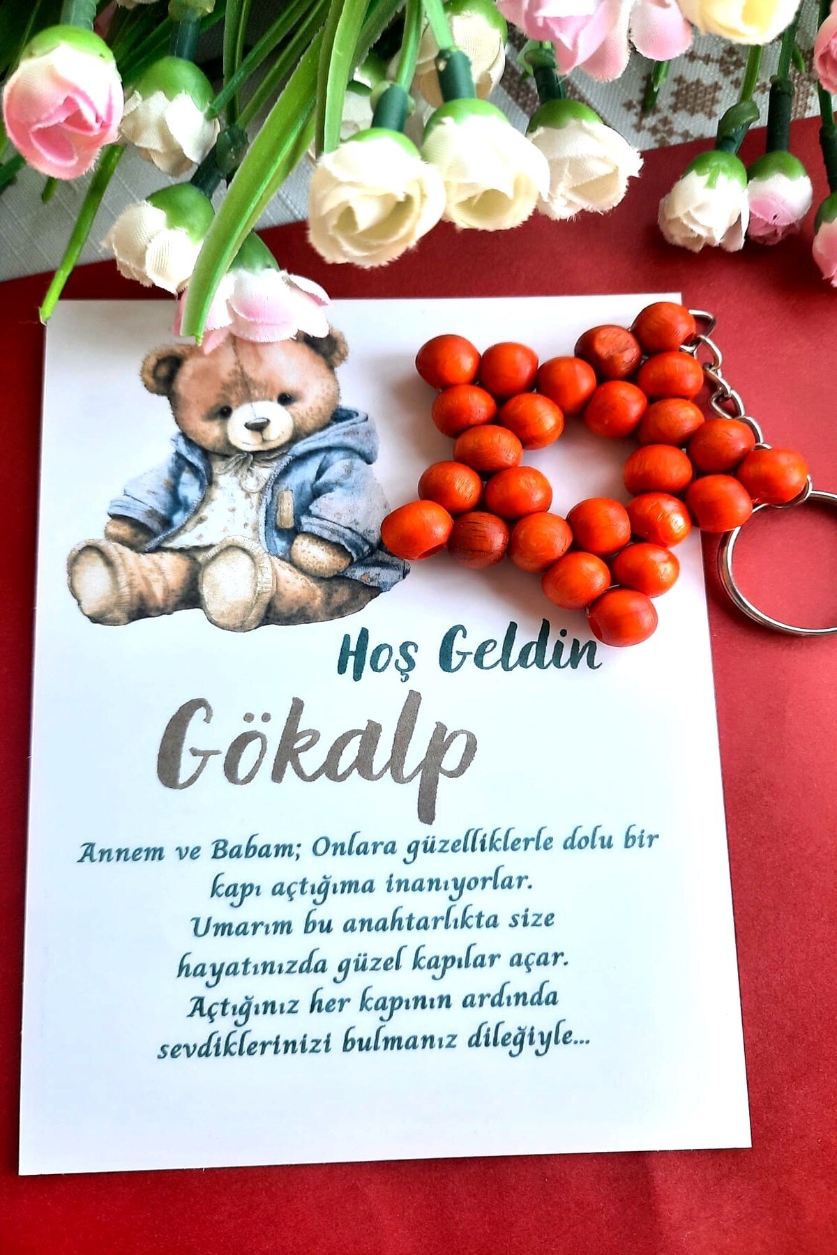 30Pcs Teddy Bear Wooden Star Keychain - Baby Mevlid Gift - Dental Gift - Baby Gift