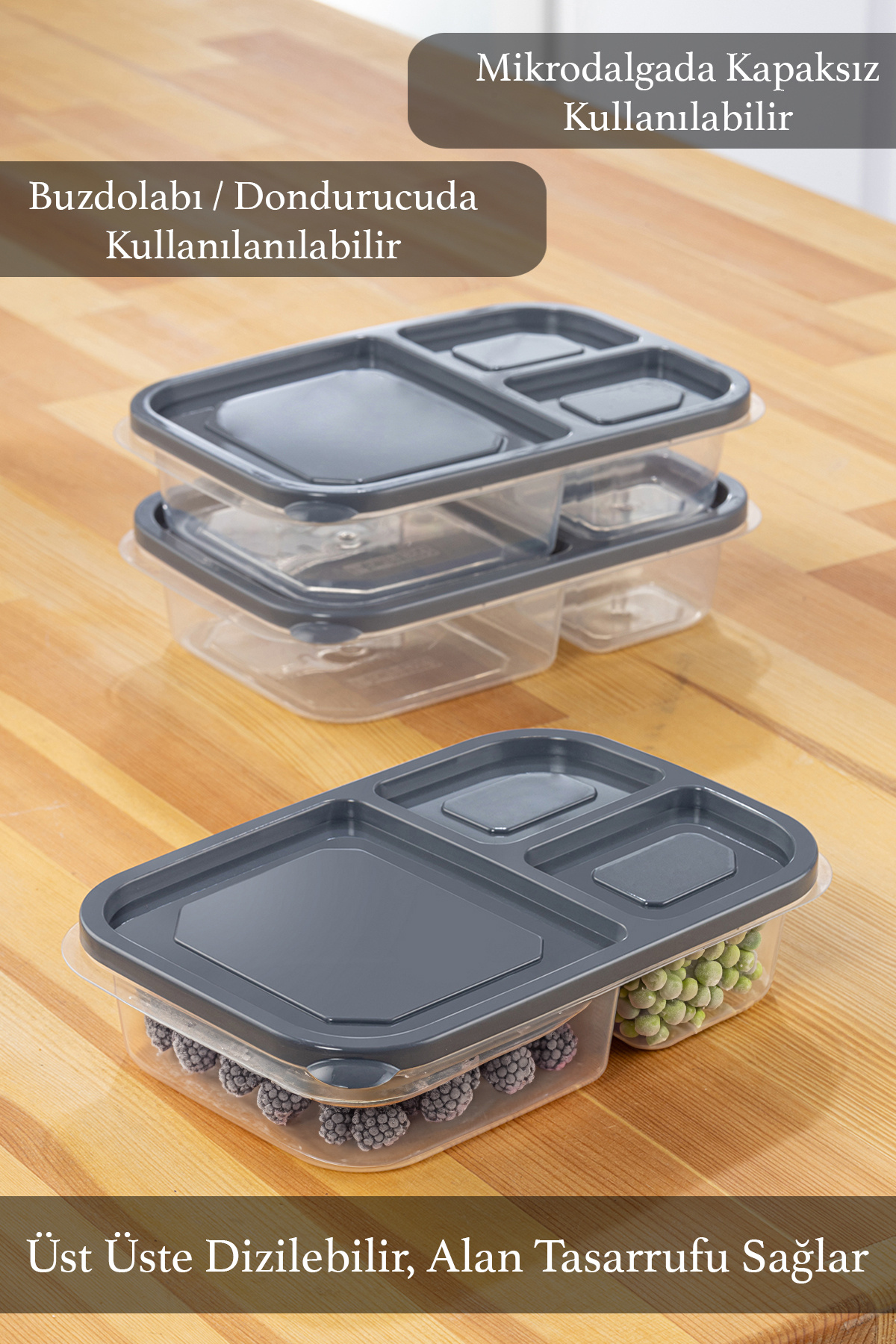 Meleni Home-Set of 3 Compartment Deep Freezer Organizer with Lid - Rectangular Refrigerator Storage box 4