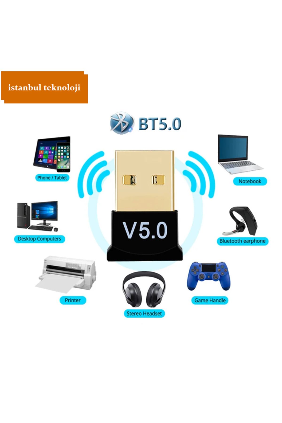 İstanbul Teknoloji-Mini V5.0 Usb Bluetooth Dongle 5.0 Compatible Bluetooth Adapter Plug and Play 4