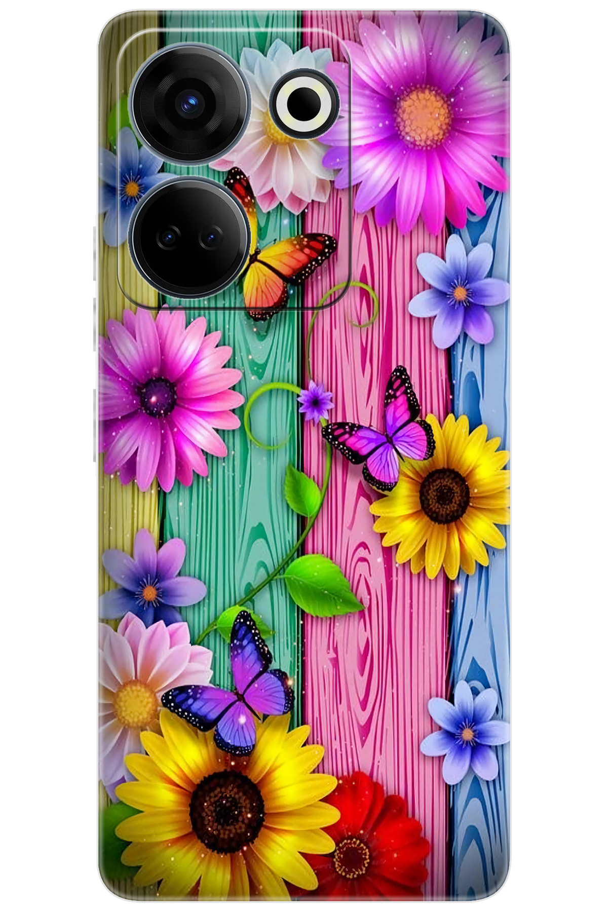 Tecno 20 (CK6n) Compatible Sheath Pattern Printing Silicone Colored Daisy and Butterflies NGO:719 CP-zxt5RVB
