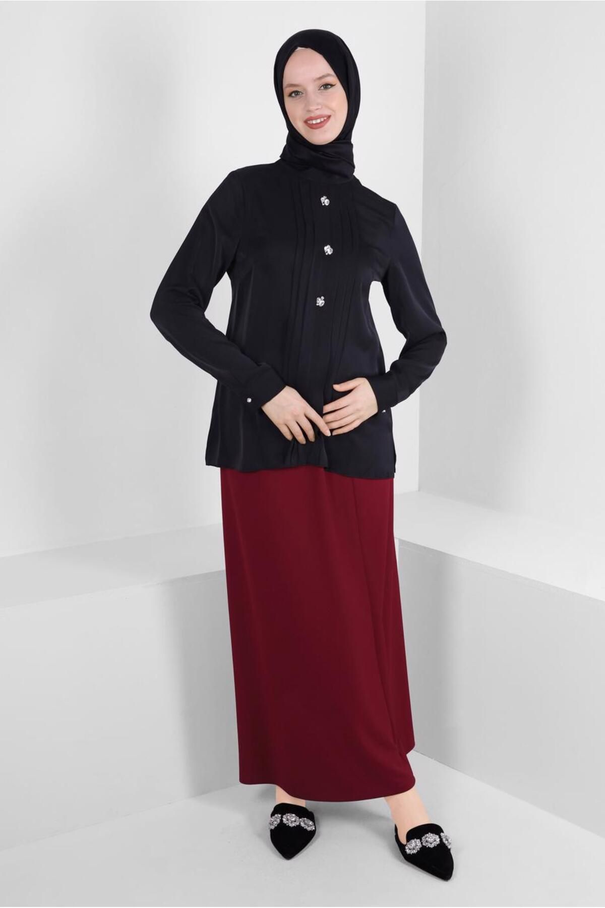 بلوز چین دار جزییات سنگی 43537 Alvina