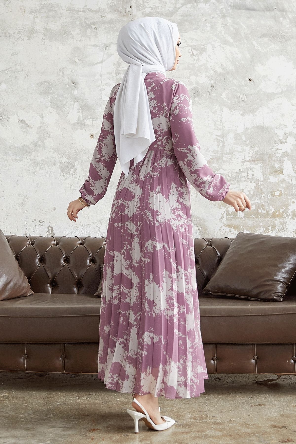 InStyle-Φόρεμα σιφόν με γιακά Diva Belted Belted - Dusty Rose 4