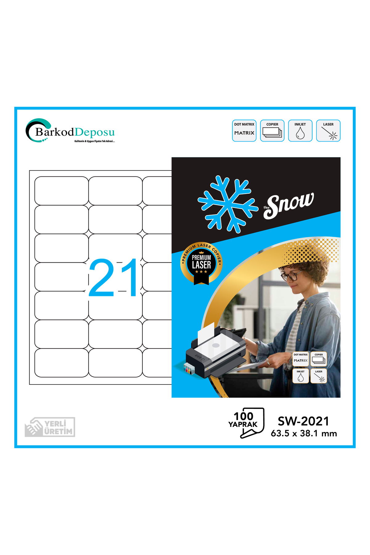 Snow Sw-2021 A4 Lazer Etiket 63.5x38.1 Mm