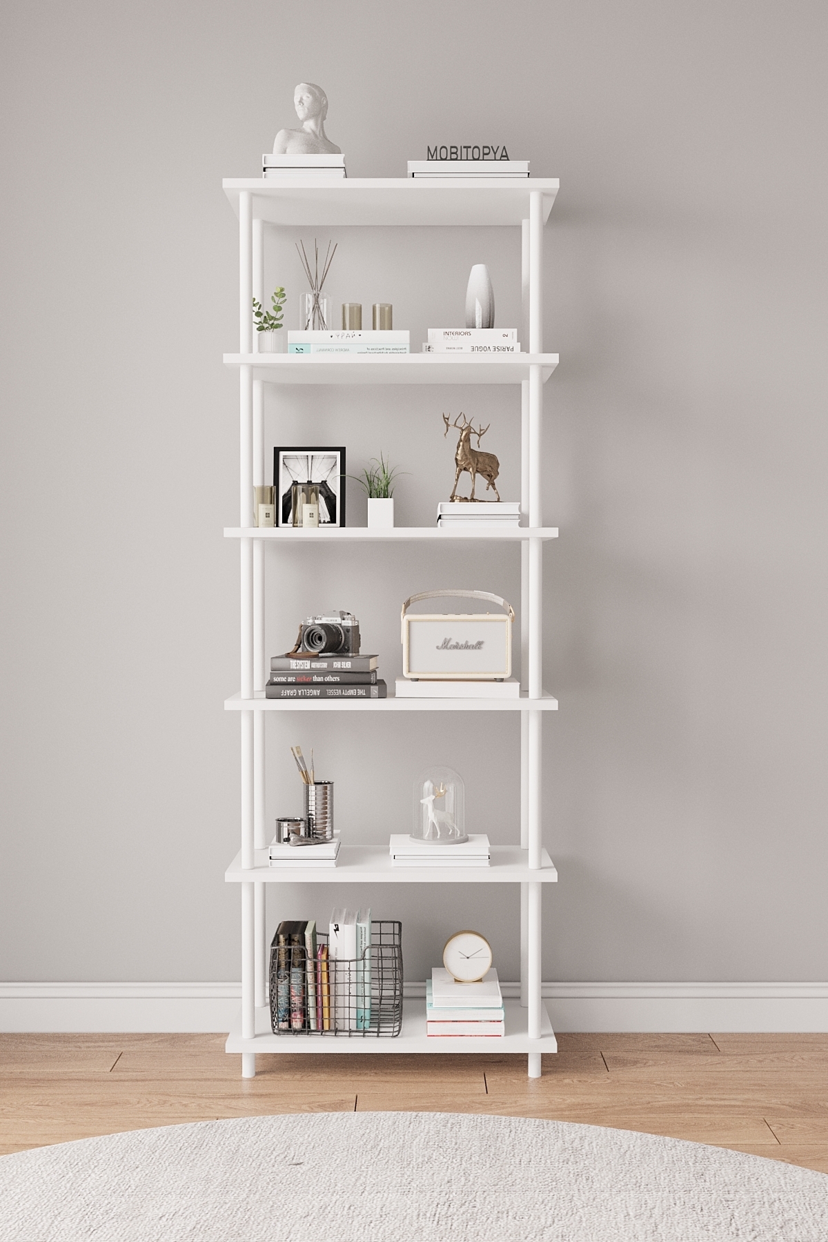 Flip Rate 65 Cm White Bookshelf Bd 65*177*29 Cm