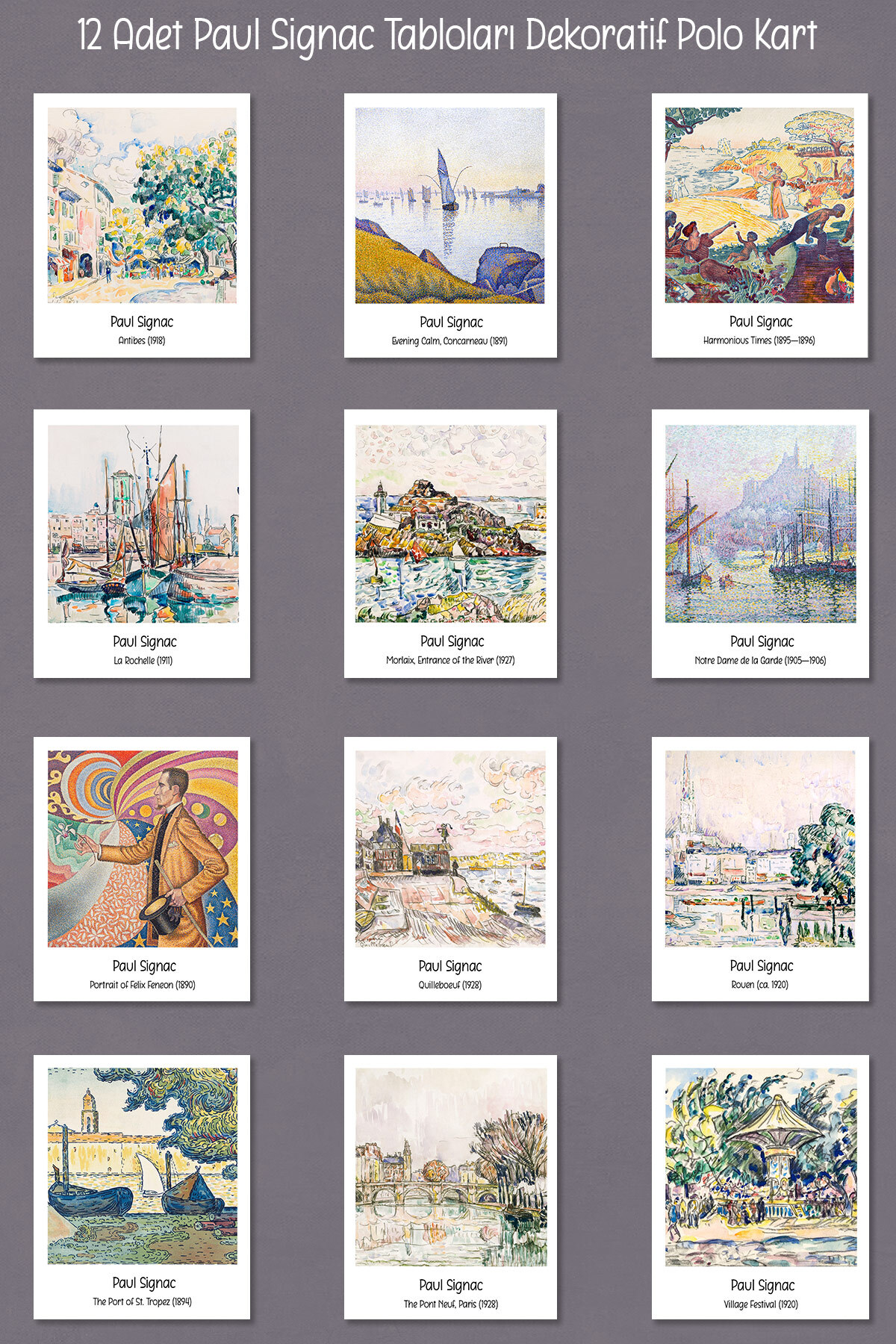 Runrux Paul Signac Tabloları 12 Adet Dekoratif Polo Kart - Sanatsal Poster Kartları