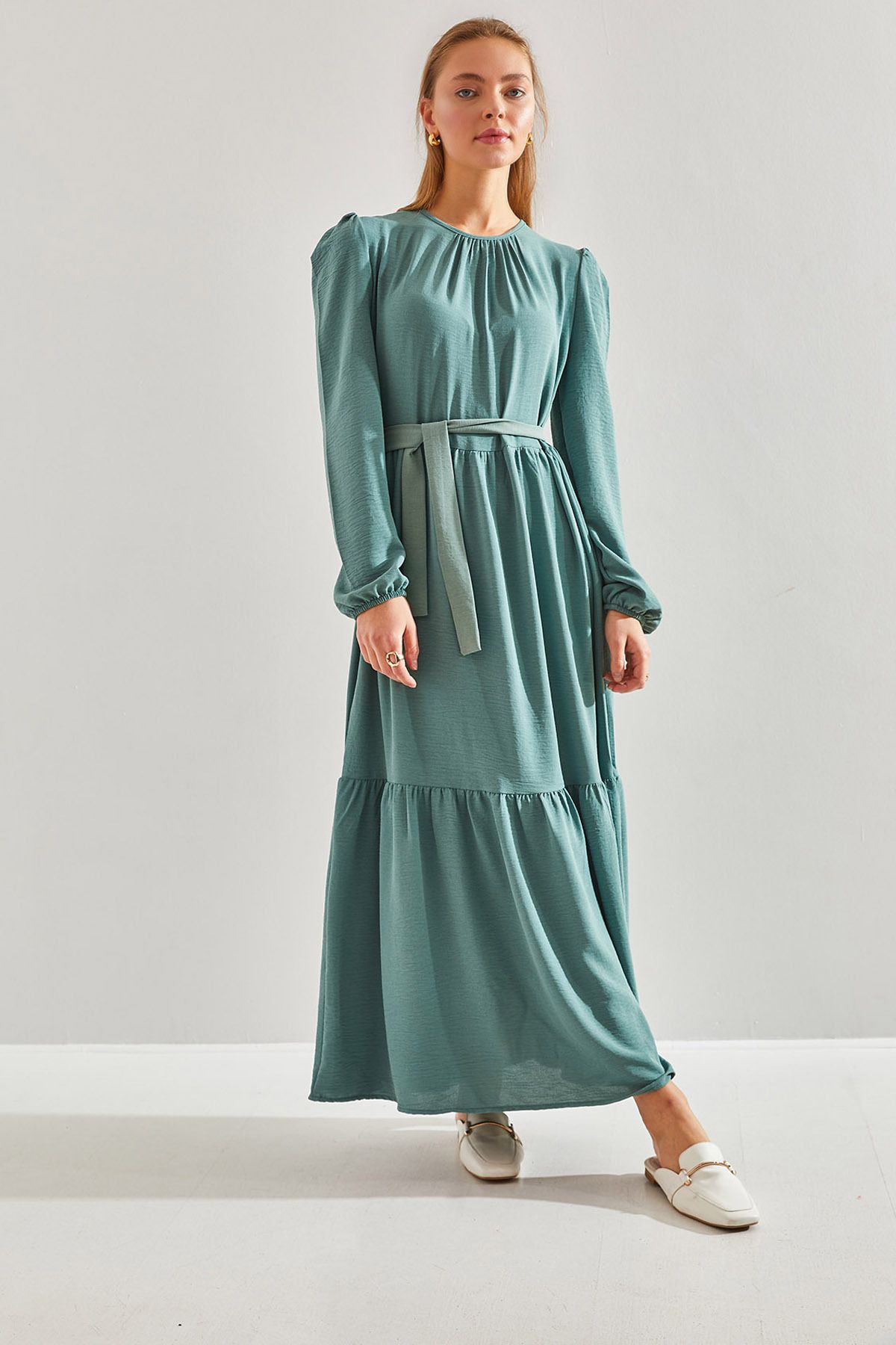 Bianco Lucci Modest-Women's Three-Layer Flared Ayrobin Fabric Hijab Dress60151005 4