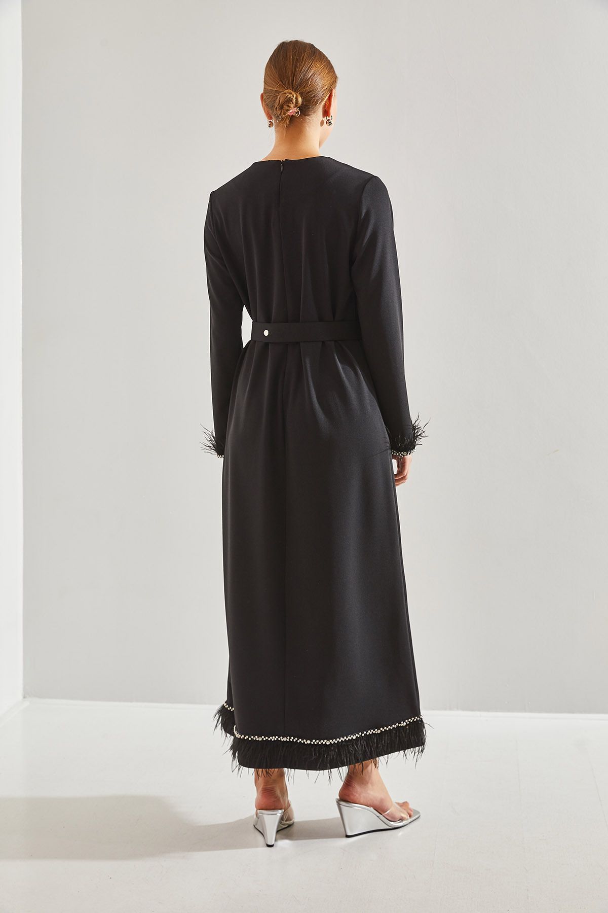 Bianco Lucci Modest-Γυναικείο φόρεμα χιτζάμπ με κοσμήματα και φούντες60151002 4