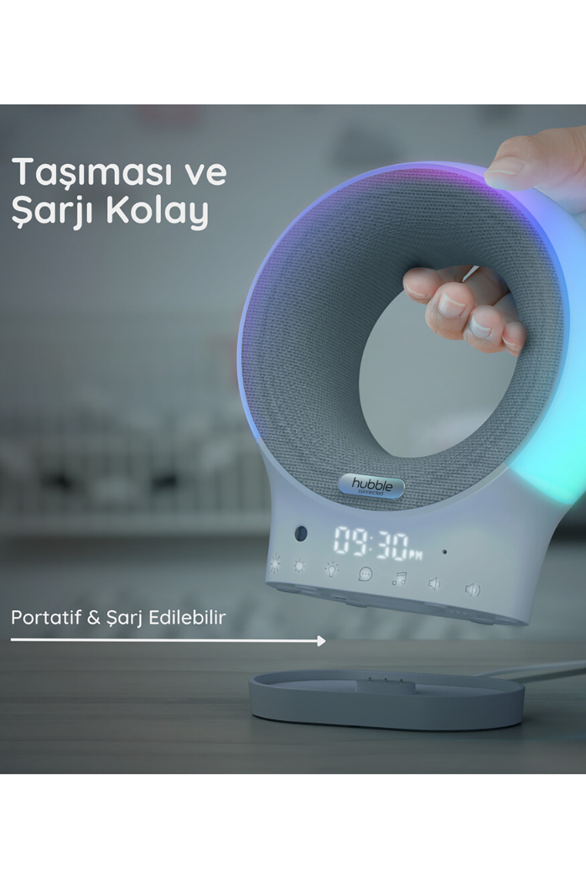Hubble Eclipse Plus Bebek Telsizi Ninni Çalar Bluetooth Speaker Gece Lambası Gri Gri fotoğrafı 4 (önizleme)